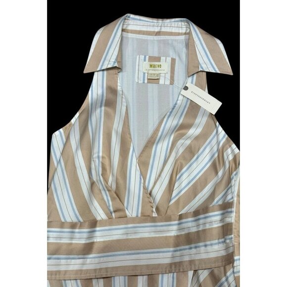 Maeve Sz 8 Dress Anthropologie Asymmetrical Handkerchief Hem Striped Beige White - Picture 6 of 9